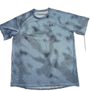 Under Armour Tech Shirt Mens 2XLT Blue Striped Lino Print Training Gear UA Tall